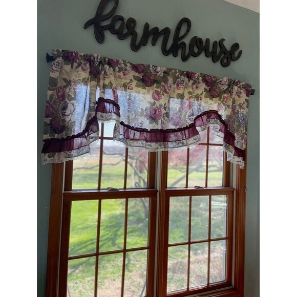 VTG Rose Ruffled Scalloped Swag Valance Romantic Victorian JC Penny Cottage Chic - Picture 1 of 11